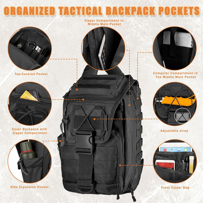 Tactical Sling Bag for Men,Large Tactical Shoulder Bag with Bottle Holder, Cross Body Bag Chest EDC Bag For Camping Hiking Trekking Daypack