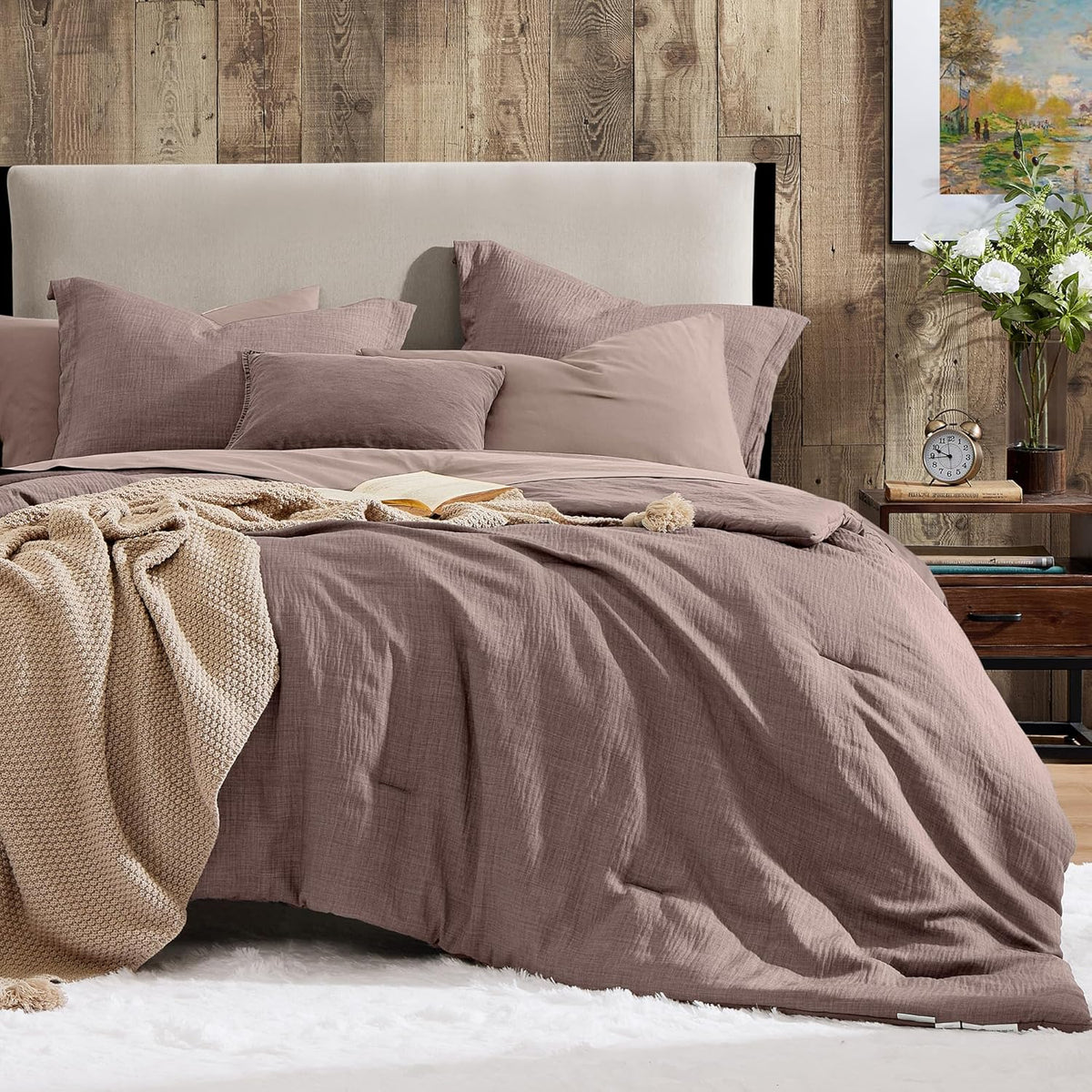 Geniospin California King Comforter Set - 7 Pieces Comforter King Size, Soft Solid Bedding Set for All Season, Textured Bed in a Bag with Sheets, Pillowcases & Shams (Dark Green,108''x92'')