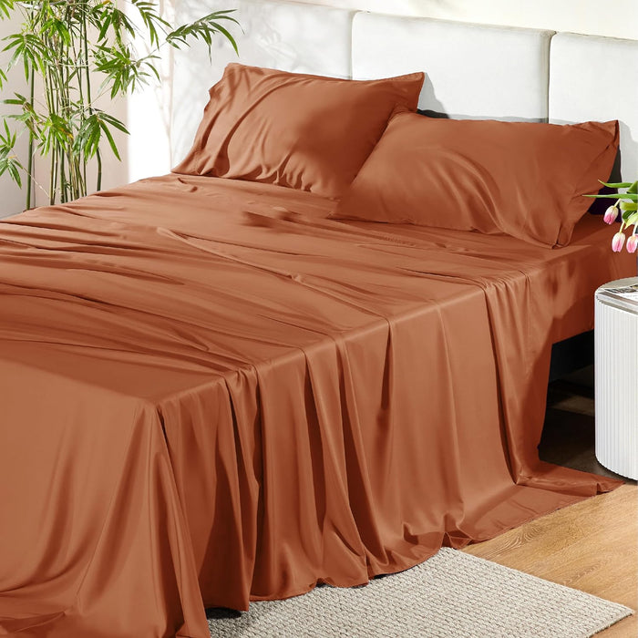 Bedsure California King Sheet Sets, Cooling Sheets, Rayon Derived from Bamboo, Breathable & Soft, Deep Pocket Up to 16 Inches, Hotel Luxury Silky Bedding for Hot Sleepers, Silver Grey