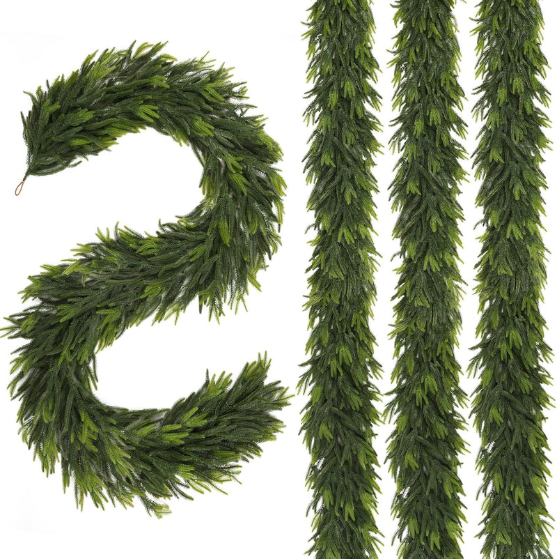 N&T NIETING 9FT Christmas Norfolk Pine Garland Real Touch Pine Artificial Garlands Faux Greenery Garland Winter Christmas Garland for Table Mantle Fireplace Indoor Outdoor Xmas Decorations (1 Pcs)