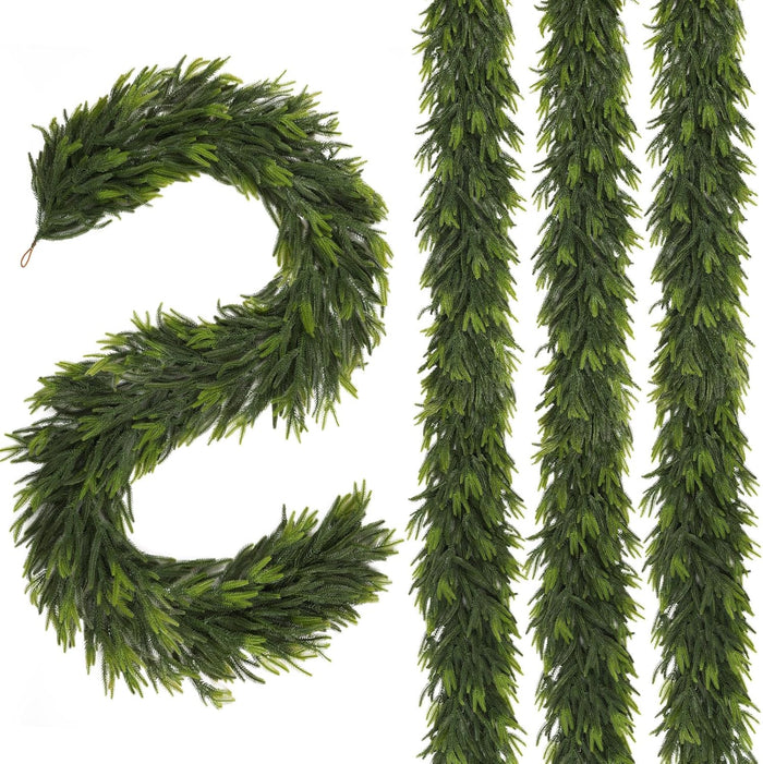 N&T NIETING 9FT Christmas Norfolk Pine Garland Real Touch Pine Artificial Garlands Faux Greenery Garland Winter Christmas Garland for Table Mantle Fireplace Indoor Outdoor Xmas Decorations (1 Pcs)