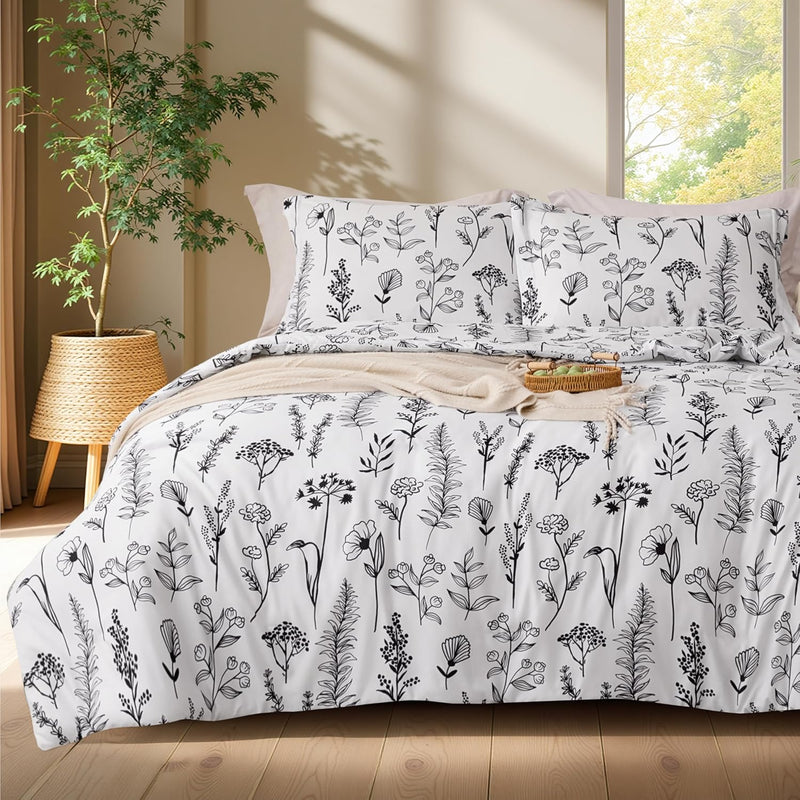 Joiedomi Full Size Comforter Set Olive Green, 3 Pieces Floral Full Bedding Set with 1 Soft Reversible Botanical Comforter and 2 Pillow Shams, Bed in a Bag for All Seasons