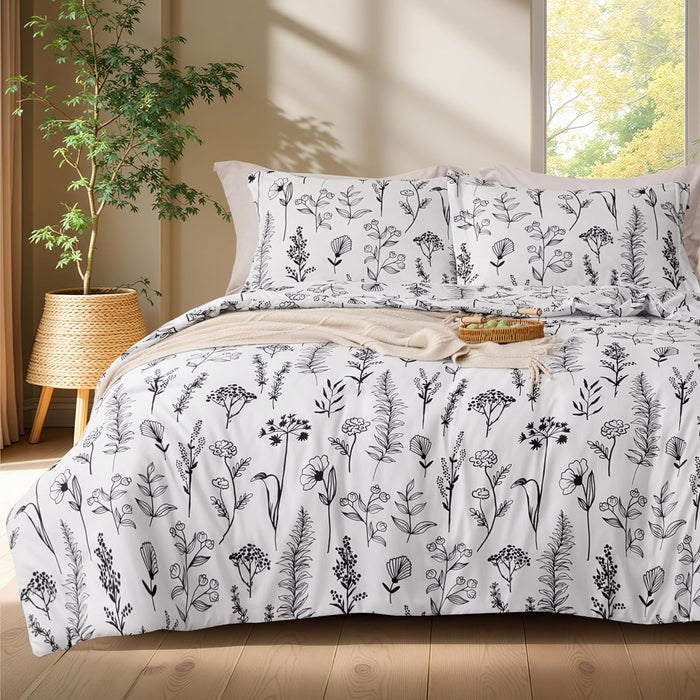 Joiedomi Full Size Comforter Set Olive Green, 3 Pieces Floral Full Bedding Set with 1 Soft Reversible Botanical Comforter and 2 Pillow Shams, Bed in a Bag for All Seasons