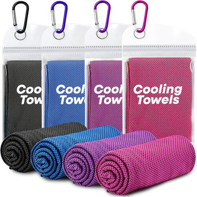4 Pack Cooling Towels (40"x 12"), Soft Breathable Gym Towels, Tough Outdoors Ice Towel for Neck and Face, Camp Essentials Microfiber Sweat Towels for Gym, Run, Yoga, Workout, Travel, Climb