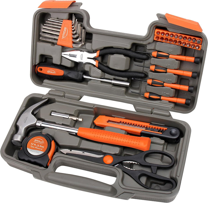 Apollo Tools 135 Piece Household Pink Hand Tools Set with Pivoting Dual-Angle 3.6 V Lithium-Ion Cordless Screwdriver - DT0773N1
