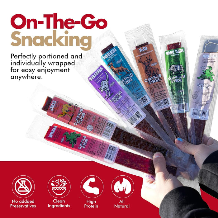 Jerky-n-Spice Exotic Jerky Variety Pack (10 Count) | Beef Jerky Gifts for Men | Assorted High Protein Meat Snacks | Premium Gourmet Wild Game Sampler | Ideal for Birthday, Road Trip & Camping