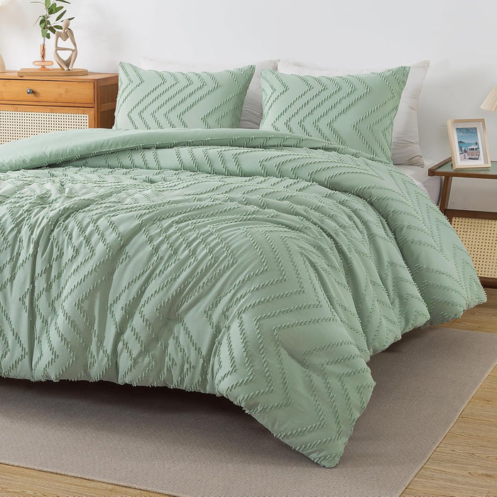 Andency Comforter Full Size Set, Beige Boho Cream Soft Warm Tufted Neutral Bedding Comforter Sets for Full Size Bed, 3 Pieces Aesthetic Chevron Farmhouse Cute Bohemian Textured Bedding Set