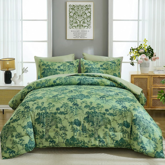 DJY Blue Comforter Set Full, 7 Pieces Full Size Flower Comforters with Sheets Elegant Plants Print Bed in a Bag Soft Microfiber Reversible Complete Bedding Sets for All Season