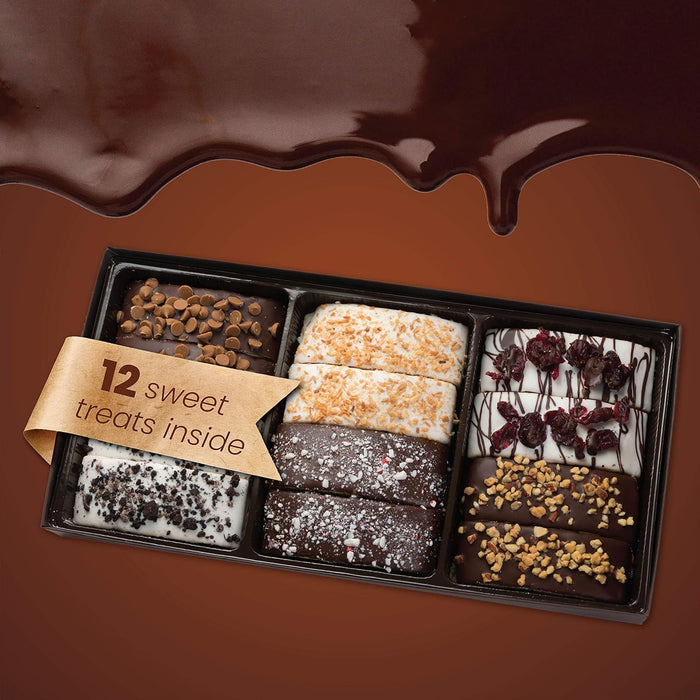 Barnetts Christmas Holiday Thanksgiving 12 Chocolate Biscotti Gift Box, Gourmet Cookie Gifts Basket for Him and Her Food Delivery, Fancy Cookies Spring Candy Treats Baskets Ideas for Dad, Husband, Father, Brother, Son, Father, Grandmother, Mother, Grandma