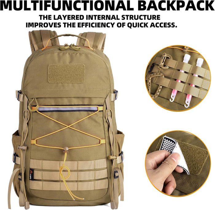 25L Outdoor Tactical Backpack Men's Assault Pack Backpack laptop backpack Waterproof Travel Backpack (Khaki)