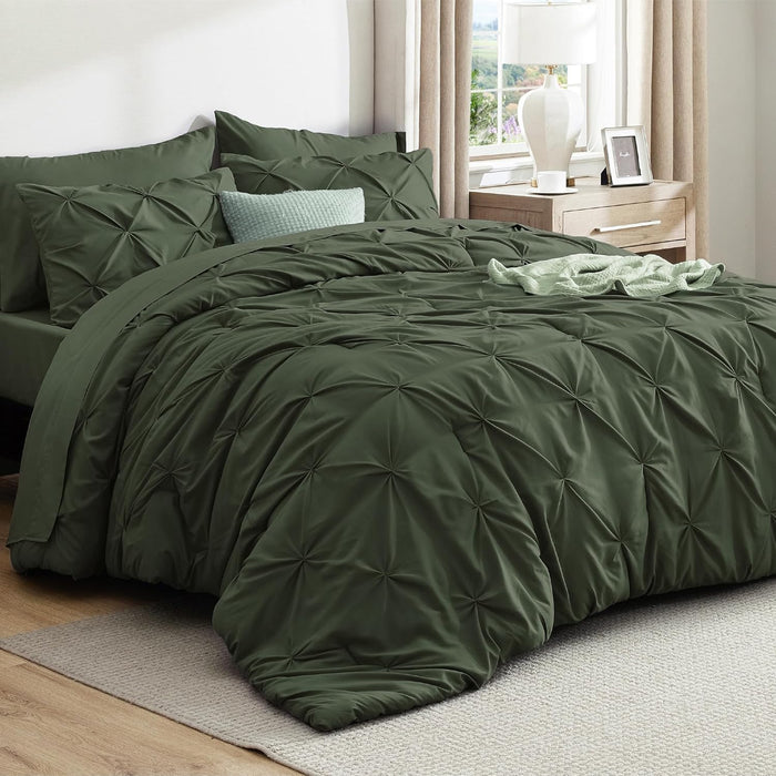 Bedsure Queen Comforter Set Grey - Bed in a Bag Queen Size Bedding 7 Pieces, GentleSoft™ Pintuck Bed Set Gift for Family, Pinch Pleat All Season Comforter with Sheets, Pillowcases & Shams