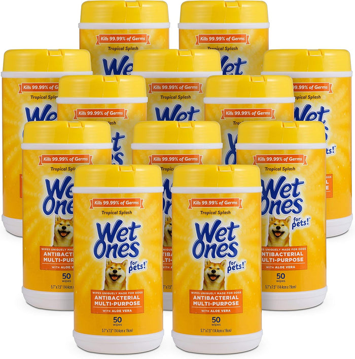 Wet Ones for Pets Multi-Purpose Dog Wipes With Aloe Vera | Dog Wipes For All Dogs in Tropical Splash, Wet Ones Wipes for Paws & All Purpose | 50 Ct Cannister Dog Wipes