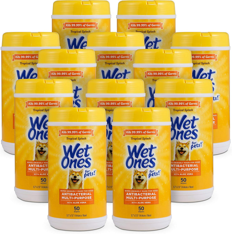 Wet Ones for Pets Multi-Purpose Dog Wipes With Aloe Vera | Dog Wipes For All Dogs in Tropical Splash, Wet Ones Wipes for Paws & All Purpose | 50 Ct Cannister Dog Wipes