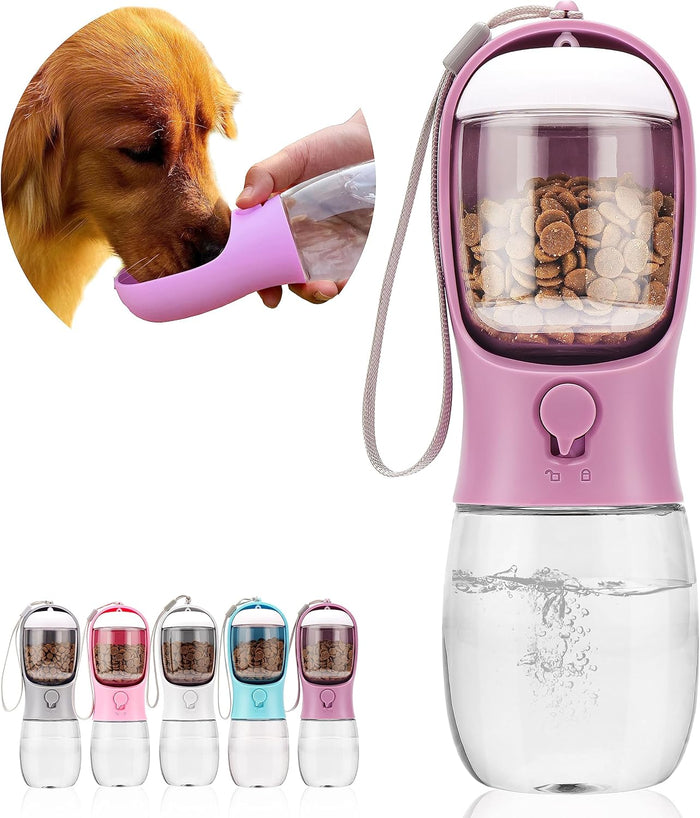 Dog Water Bottle,Portable Pet Water Bottle with Food Container,Outdoor Portable Water Dispenser for Cat,Puppy,Pets for Walking,Hiking,Travel,Puppy Essentials,Dog Stuff(10oz)