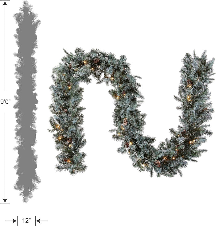 National Tree Company Pre-Lit 'Feel Real' Artificial Christmas Garland, Green, Arctic Spruce, White Lights, Decorated With Pine Cones, Plug In, Christmas Collection, 9 Feet