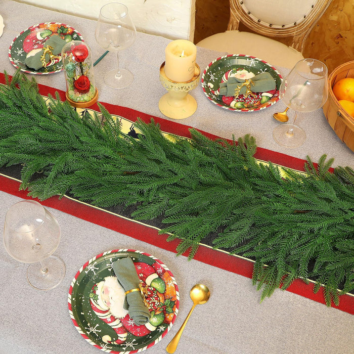 4 Pcs 6 Ft Artificial Norfolk Pine Garland, Real Touch Dense Faux Greenery Garland for Mantle, Table, Wall, Indoor & Outdoor Christmas Decorations