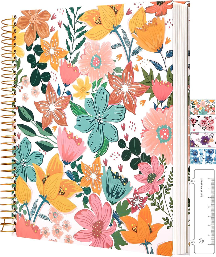 CAGIE Hardcover Spiral Journal Notebook 8.5 x 11, 200 Pages Floral Spiral Notebook with Pockets, Large Spiral Bound Notebooks for Women Girls Note Taking, Purple