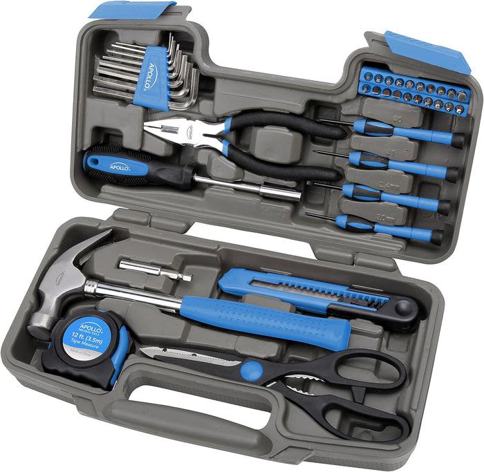 Apollo Tools 135 Piece Household Pink Hand Tools Set with Pivoting Dual-Angle 3.6 V Lithium-Ion Cordless Screwdriver - DT0773N1