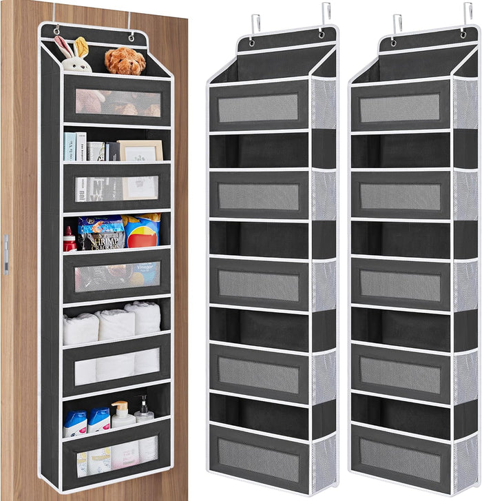 JARLINK Over The Door Organizer Storage, 5 Shelf Hanging Door Organizer with 5 Large Capacity Pockets, Anti Tilt 44 lb Load Behind Door Storage for Bedroom, Bathroom, Pantry, Nursery, (Grey)