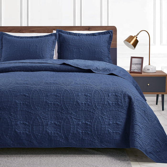 Love's cabin Quilts for Queen Bed Blue Bedspreads - Soft Bed Summer Lightweight Bedspread Comforter - Modern Style Coin Pattern Coverlet for All Season - 3 Pieces (1 Quilt, 2 Pillow Shams)