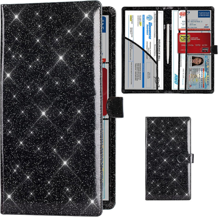 TOURSUIT Car Registration and Insurance Card Holder, Vehicle License Document Glove Box Compartment Organizer, Interior Car Accessories for Women Men Teens (Carbon Fiber Black)