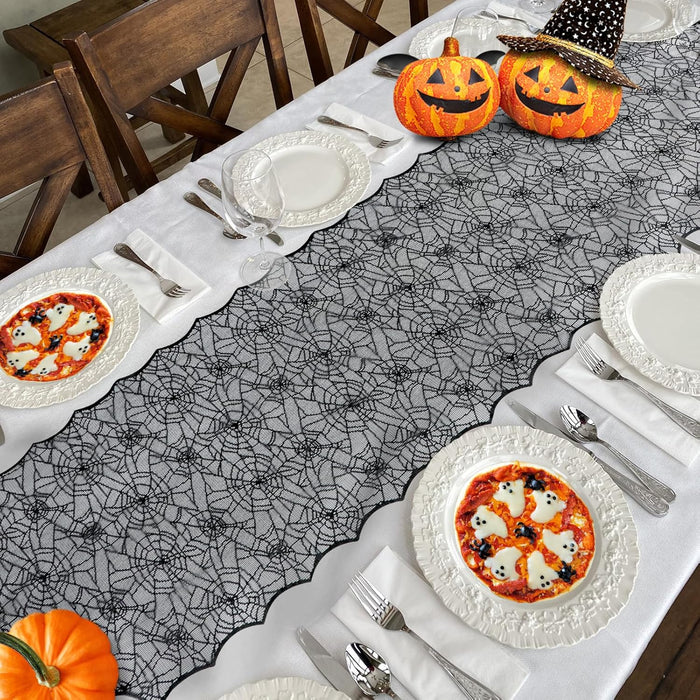Halloween Table Runner, Black Lace Spider Web Table Runners for Halloween Decor/Party Dinner Table Decoration 18 x 72Inch