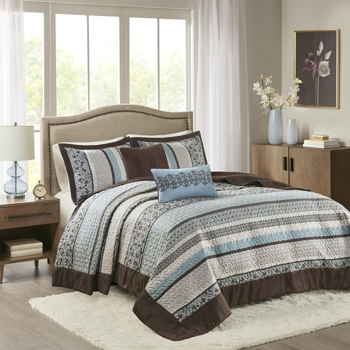 Madison Park Traditional Damask Design All Season, Lightweight Coverlet Bedspread Bedding Set, Matching Shams, Pillows, (102"x118"), Bellagio, Jacquard Grey, 5 Piece