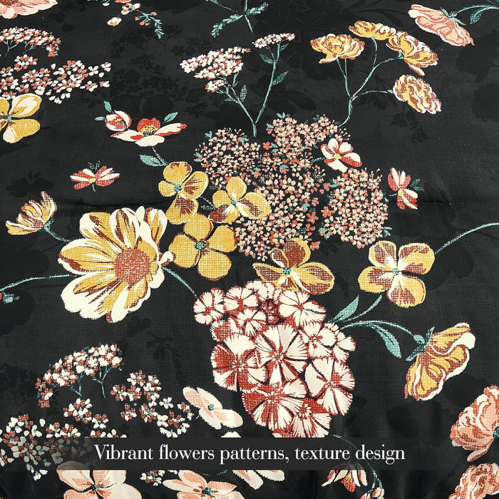 Yiran Black Red Fall Floral Comforter Set Queen Size, 7 Piece Comforter Bedding Set, Botanical Bed in a Bag, Soft Microfiber Complete Bedding Set with Sheets for All Season