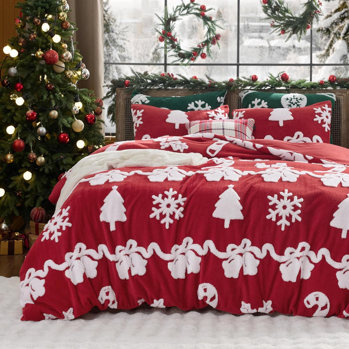 Bedsure Fluffy Duvet Cover Set - Ultra Soft Plush Shaggy Comforter Cover King Size, Warm Flannel Fleece Bed Sets for Winter, 3 Pieces, Snowflake Pattern, Grey