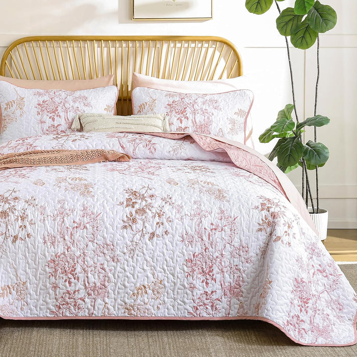 WONGS BEDDING Green Floral Quilt Set King,Botanical Leaf & Butterfly Pattern Bedspread Coverlet Set,Soft Beautiful Farmhouse Plants Quilts Bedding Set for All Seasons(104"×90")