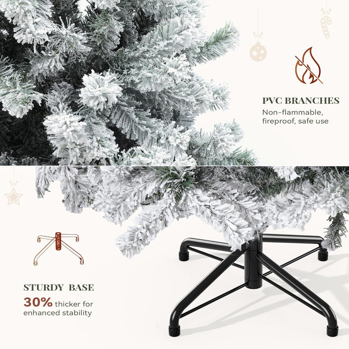 YITAHOME Snow Flocked Artificial Full Christmas Tree, Christmas Pine Tree with 880 Branch Tips, and Foldable Base for Home, Party Decoration(6ft)
