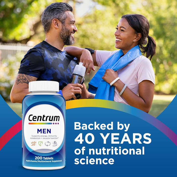 Centrum Multivitamin for Men, Multivitamin/Multimineral Supplement with Vitamin D3, B Vitamins and Antioxidants, Gluten Free, Non-GMO Ingredients - 200 Count