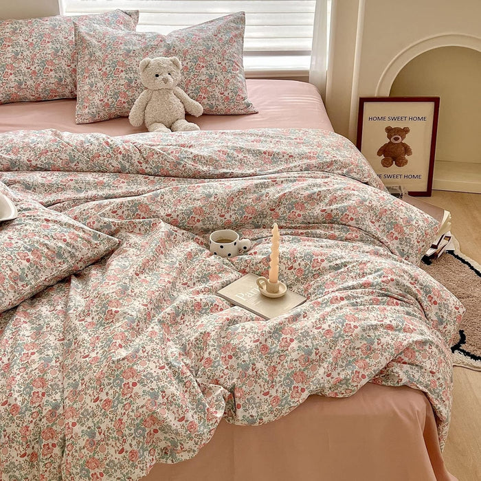 Girl Duvet Cover Twin Pink White Flower Print Bedding Sets Garden Style Floral Comforter Cotton Aesthetic Cover Chic Floral Bedroom Collection 1 Duvet Cover with 2 Pillowcases