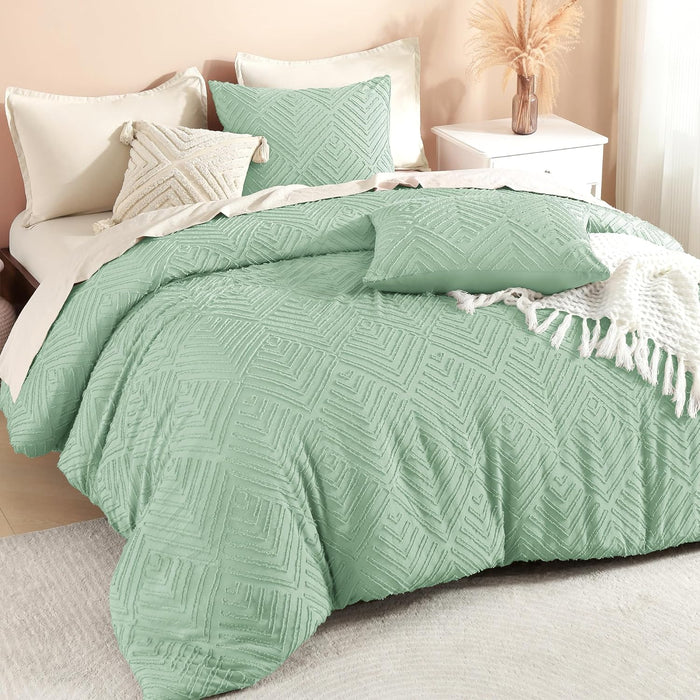 Litanika King Size Comforter Set Beige, 3 Pieces Cream Tufted Boho Farmhouse Bedding Comforter Sets, Lightweight Fluffy Comforter Bed Set for All Season (104x90In Comforter and 2 Pillowcases)