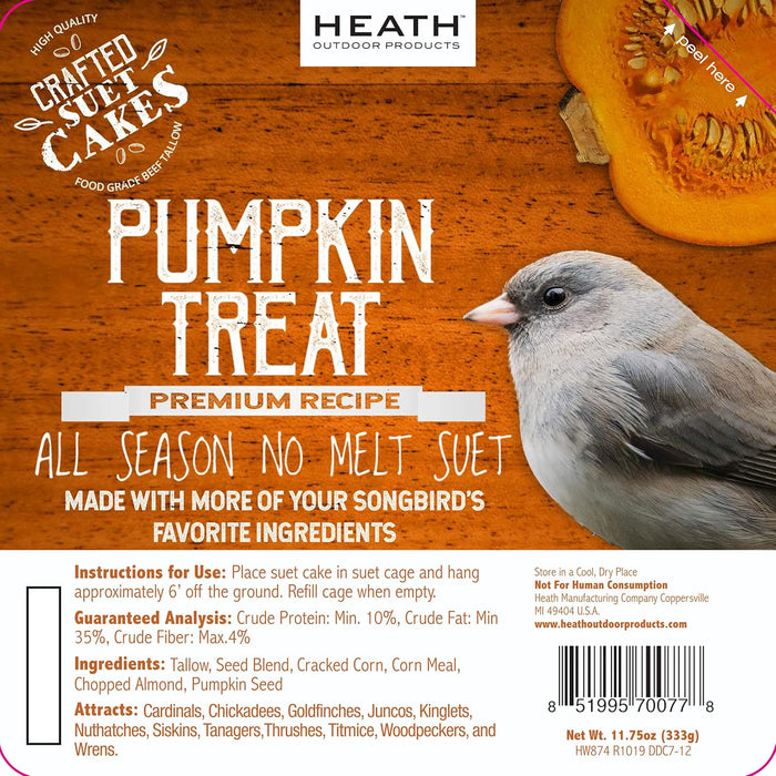 Heath Outdoor Products DDC7-12, Premium Crafted Suet Cakes, Pumpkin Treat, 11.75 Oz., 12 Pack, Natural