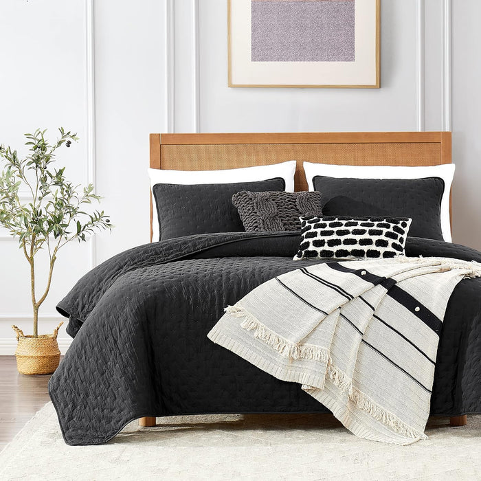 ROARINGWILD Beige Cloud Queen Size Quilt Bedding Sets with Pillow Shams, Farmhouse Lightweight Soft Bedspread Coverlet, All Season Rustic Country Thin Comforter, 3 Pieces, 90x90 inches, Tan Cream