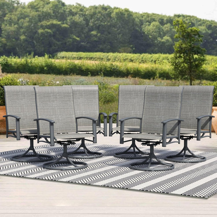 Outdoor Patio Swivel Dining Chairs Set of 4, All-Weather Swivel Rocker Chairs with Textilene High Back and Black Rust-Proof Metal Frame, Perfect for Patio, Lawn, Garden, or Backyard, Grey