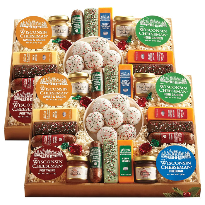 The Wisconsin Cheeseman 21 Favorites Food Gift Box with Assorted Summer Sausage Meats & Cheese Bricks w/Meat and Cheese Combo Featuring Italian, Original and Garlic Summer Sausage