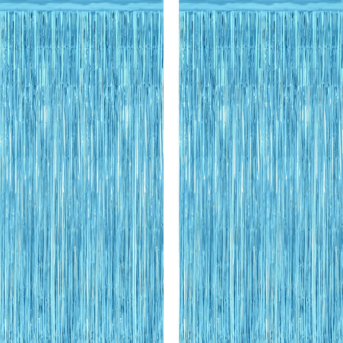 2 Pack Backdrop Curtains, 3.28 Feet x 7.05 Feet Sky Blue Tinsel Backdrop, Metallic Fringe Curtains Foil Tinsel Party Streamer, Winter Backdrop Happy Birthday Party Supplies