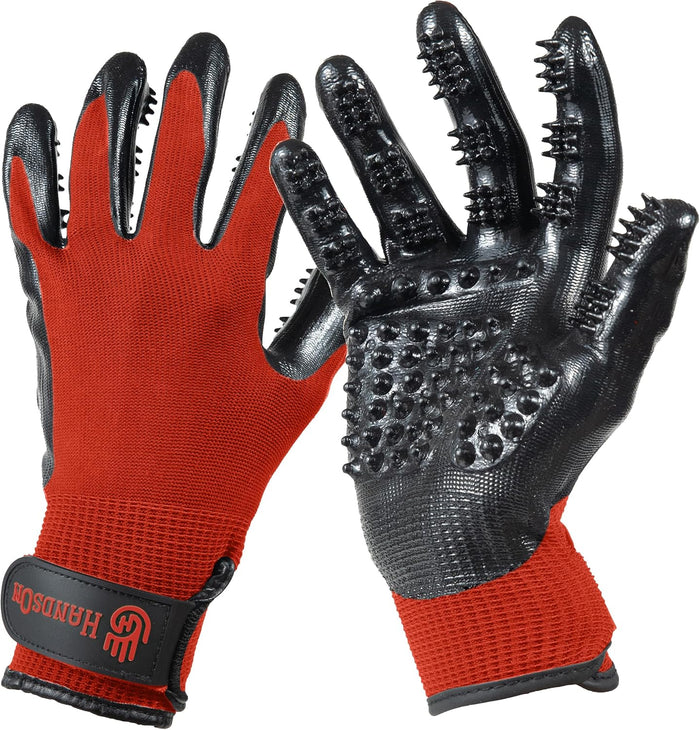 H HANDSON Pet Grooming Gloves - Patented #1 Ranked, Award Winning Shedding, Bathing, & Hair Remover Gloves - Gentle Brush for Cats, Dogs, and Horses (Grey, Small)