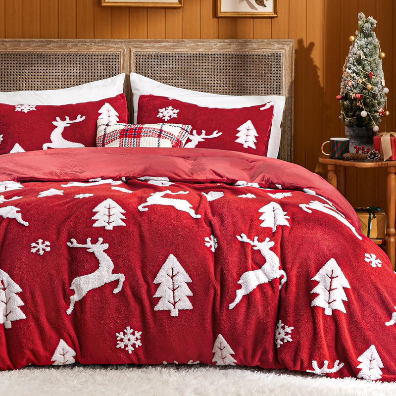 Bedsure Fluffy Duvet Cover Set - Ultra Soft Plush Shaggy Comforter Cover King Size, Warm Flannel Fleece Bed Sets for Winter, 3 Pieces, Snowflake Pattern, Grey