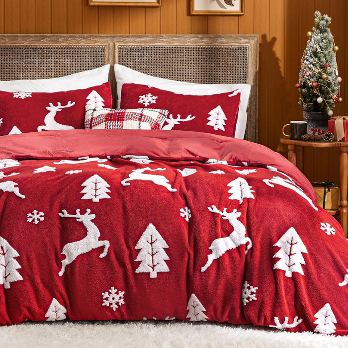 Bedsure Fluffy Duvet Cover Set - Ultra Soft Plush Shaggy Comforter Cover King Size, Warm Flannel Fleece Bed Sets for Winter, 3 Pieces, Snowflake Pattern, Grey