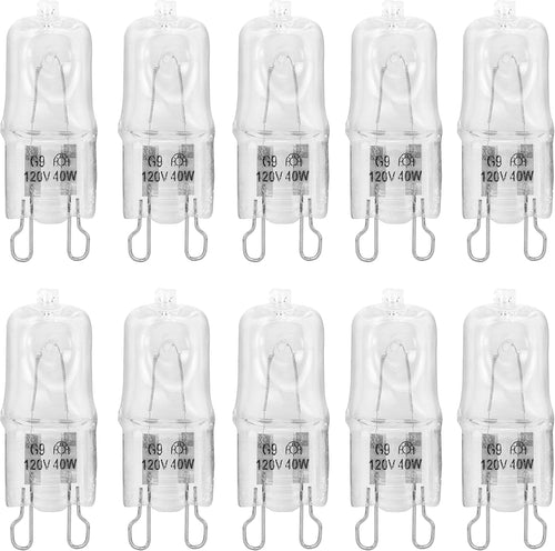 10 Pack Crystal Clear Lense 40W Q40/G9/CL/120V G9 JCD 40 Watt 120 Volt T4 JD Type Halogen House Hold Light Bulb Hanging Pendant Accent Type Spot Down Lamp Chandelier Sconce Fixture Lighting