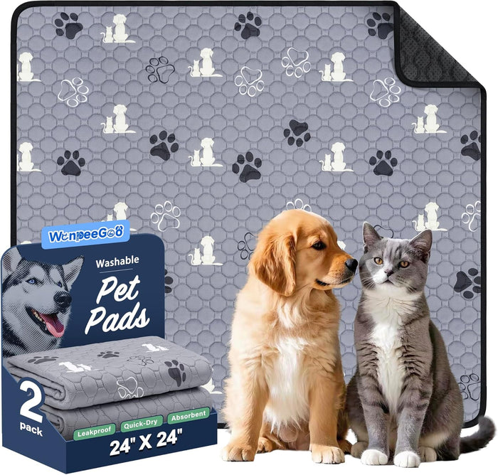 Washable Pee Pads for Dogs, 4 Pack Absorbent Reusable Training Dog Pads Pet Puppy Pads, Non-Slip Potty Pads for Whelping, Playpen, Crate, Bed, Grey 18"x24"