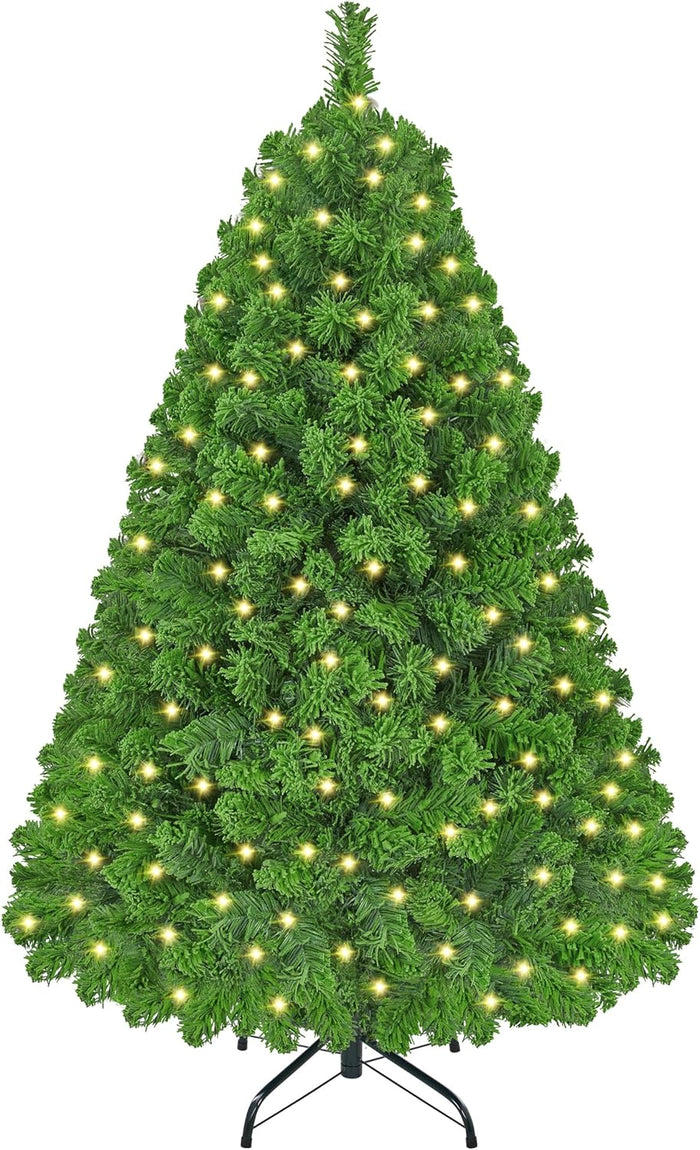 Yaheetech 4.5ft Pre-lit Artificial Christmas Tree with Incandescent Warm White Lights, Snow Flocked Full Prelighted Xmas Tree with 340 Branch Tips, 150 Incandescent Lights & Foldable Stand, Pink
