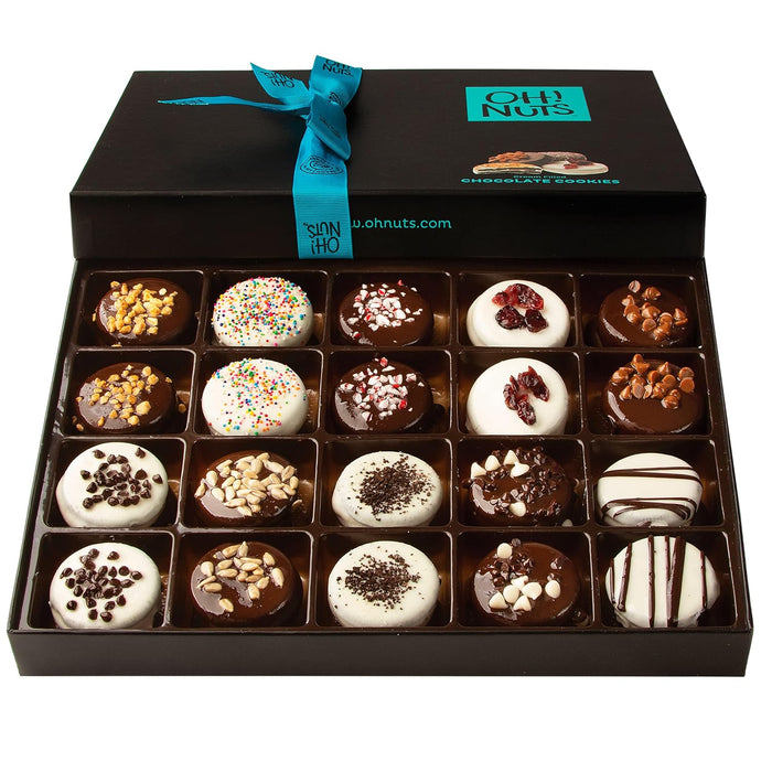 Oh! Nuts Gourmet Gift Baskets - 18 Biscotti Cookie Chocolate Gift Basket - Unique Prime Holiday, Birthday, Anniversary, Corporate Tray for Men, Women