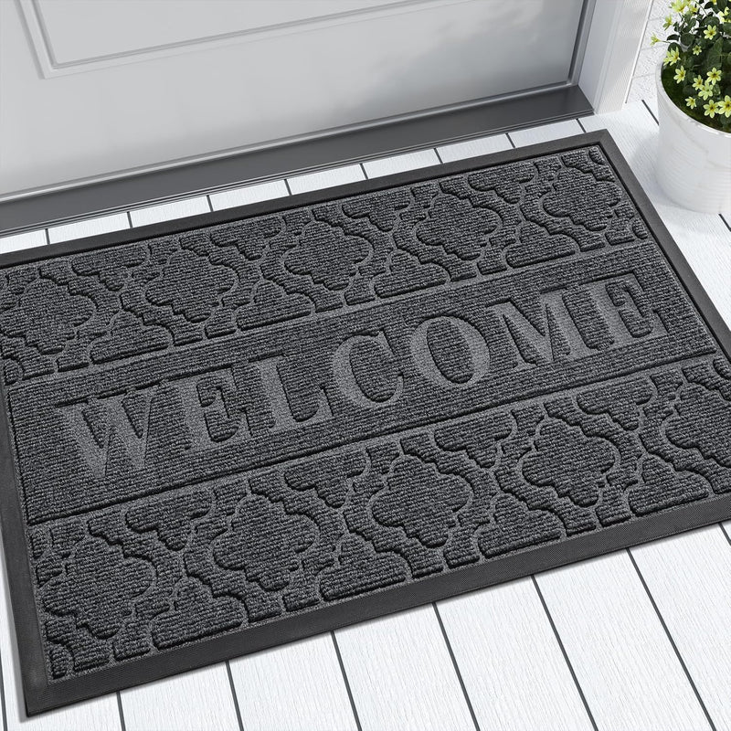 Yimobra Welcome Mat Outdoor Indoor 29.5x17, All-Weather Waterproof Front Door Mat Outside Entrance, Non-Slip Low Profile Porch Patio Doormat, Black