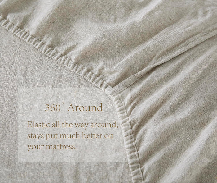 100% French Flax Linen Sheet Set, Bed Sheets Breathable and Durable, 4 Pcs Set - 1 Flat Sheet, 1 Fitted Sheet, 2 Pillowcases, 16 Inch Deep Pocket, All Season (Natural Linen, King)