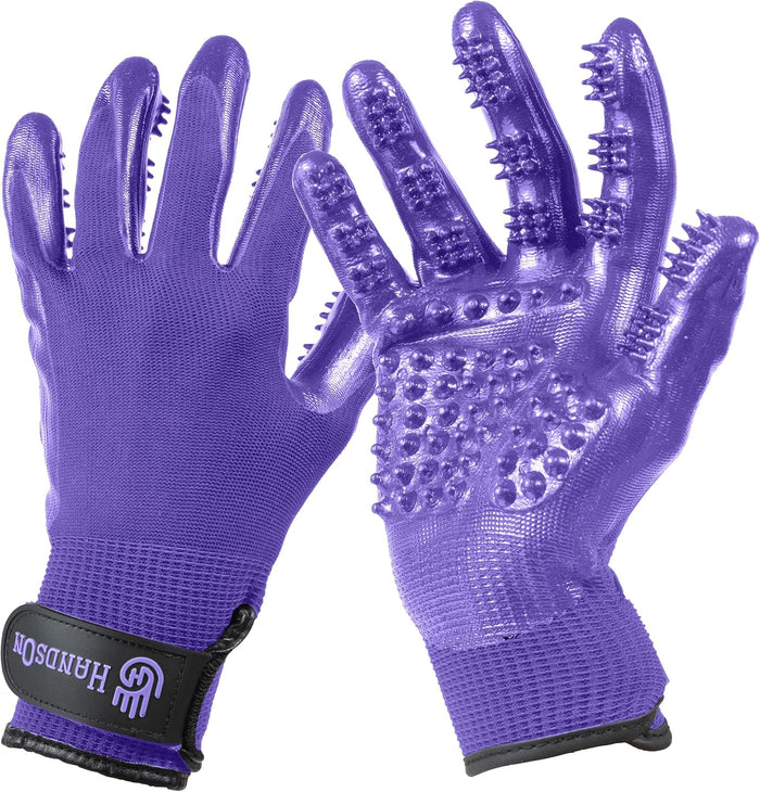 H HANDSON Pet Grooming Gloves - Patented #1 Ranked, Award Winning Shedding, Bathing, & Hair Remover Gloves - Gentle Brush for Cats, Dogs, and Horses (Grey, Small)
