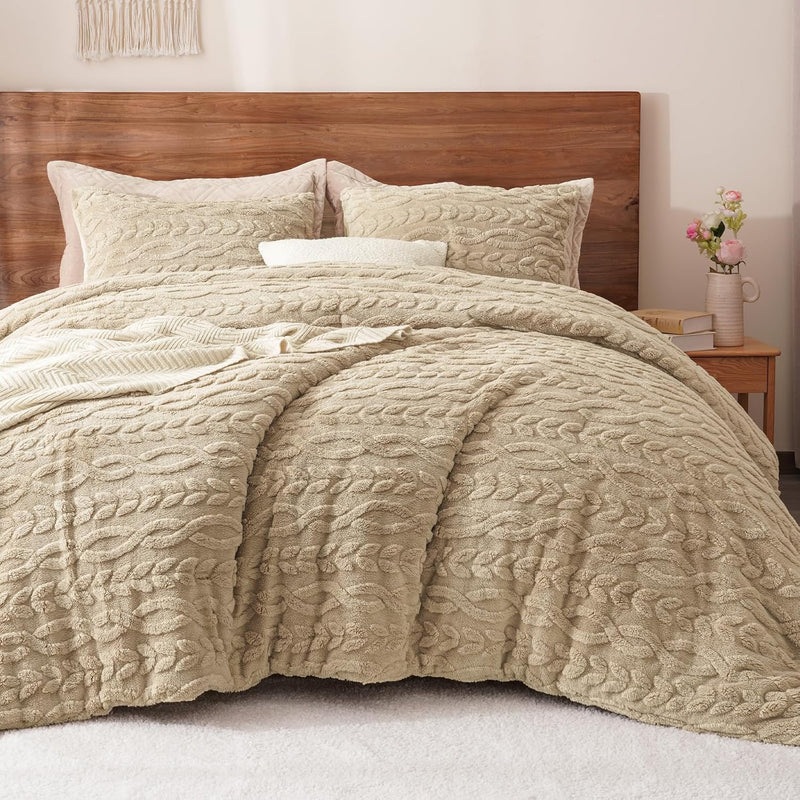 PHF Fluffy Sherpa Fleece Twin Comforter Set, 2 Pieces Warm Fuzzy Soft Bedding for Winter, 3D Tufted Flannel Plush Shaggy Bed Set, 1 Comforter (68"x90") and 1 Pillowcase (20"x26"), Dark Grey